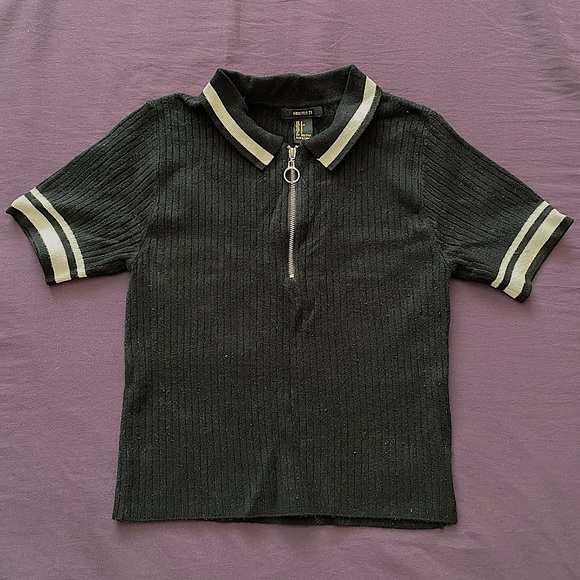 Forever 21 Black and White Half Zip Sweater Crop Top - Picture 1 of 5